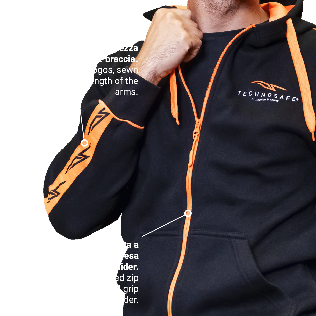 FELPA FULL ZIP TECHNOSAFE BLACK/ORANGE